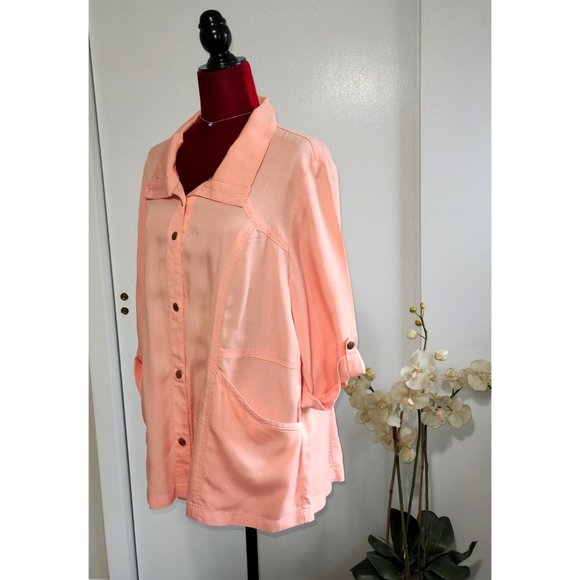 NWT Chico's Twill Utility Lightweight Jacket Women's Royal Peach Size 2 /L 1047 - Picture 4 of 10